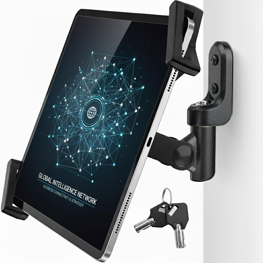 Anti-Theft Ipad Wall Mount with Lock & Key, 360° Rotating Tablet Holder for 7.9"
