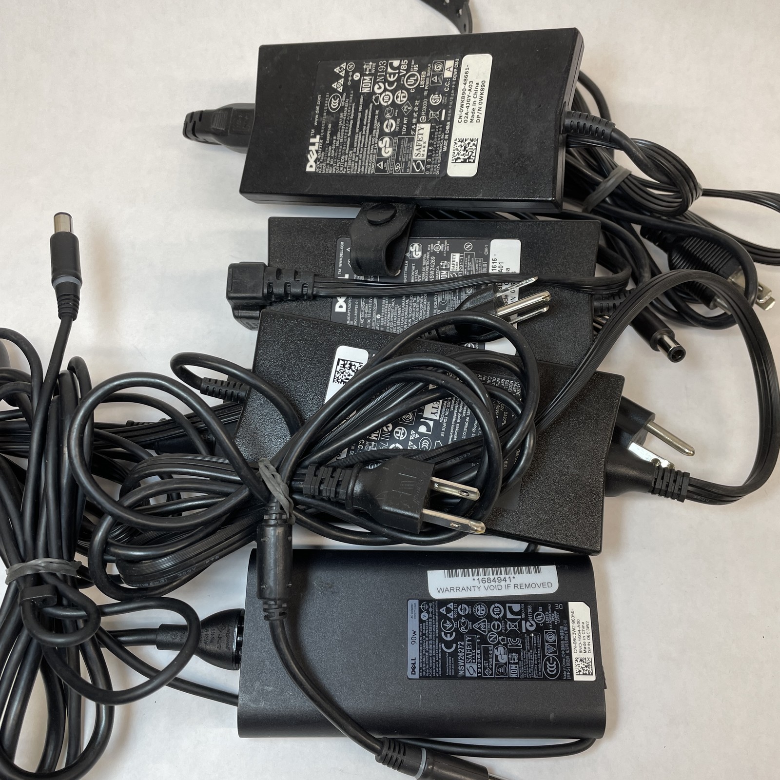 Lot of 5 Dell OEM 90W 7.4mm 19.5V 4.62A Big Barrel AC Adapters Mixed Models