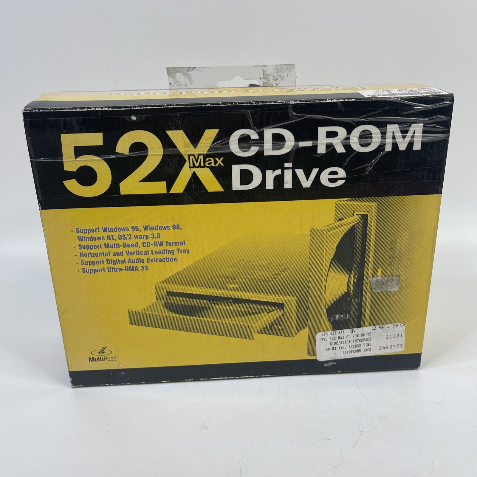 Vintage BTC 52x Max Computer PC CD-ROM Drive In Box + Accessories / Software