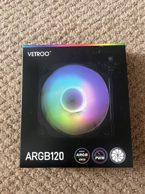 Vetroo Black ARGB120 120mm Computer PC Case Fan 120mm-HDB - NEW FREE S/H