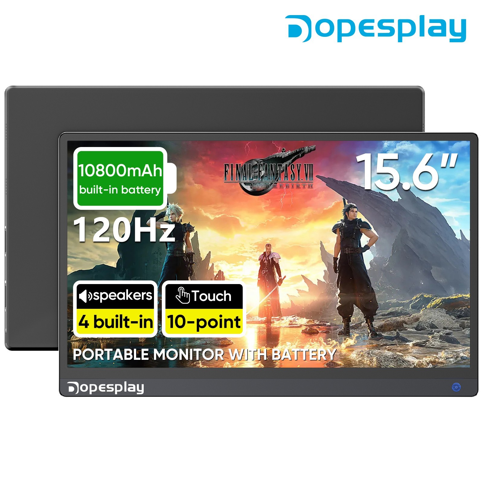 Used | 120Hz 15.6" Portable Monitor Touch Screen IPS 1080P FHD 5000mAh Dopesplay