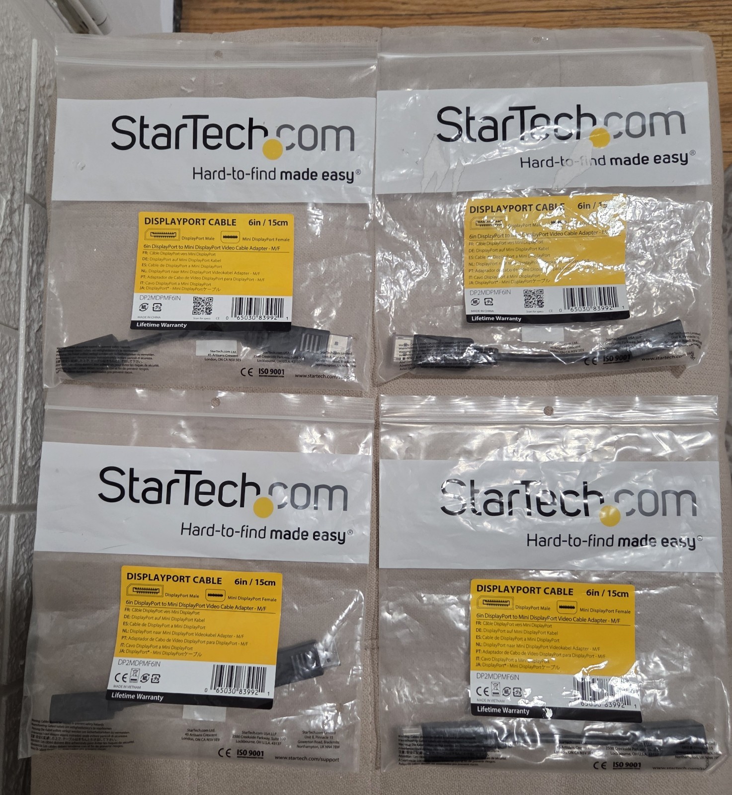 Lot of 4 StarTech DisplayPort Male to Mini DisplayPort Female DP2MDPMF6IN 6 inch