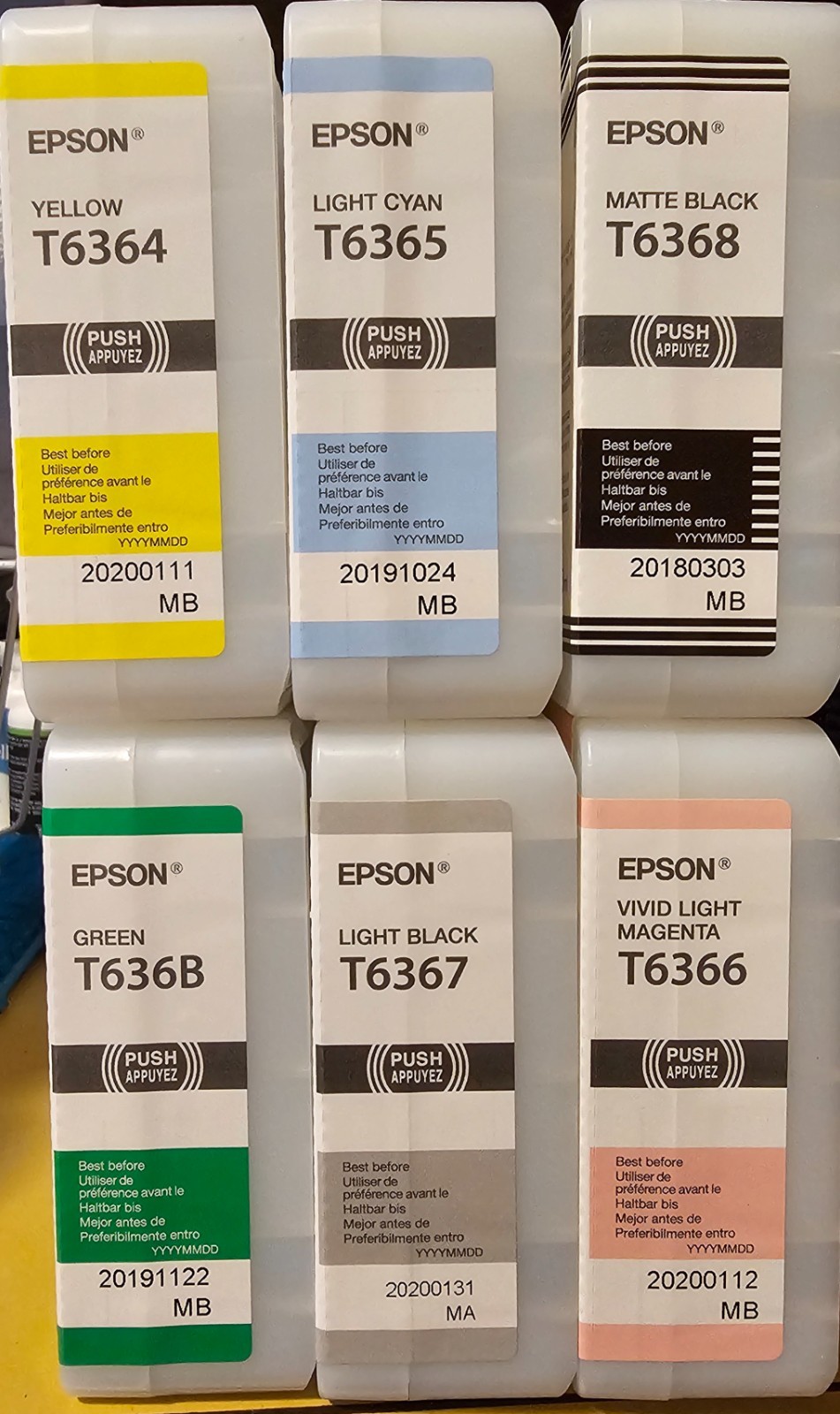 Lot of 6 Epson Stylus Pro 7900 9900 Ink 700ml Matte Black Yellow T636 OEM Lot