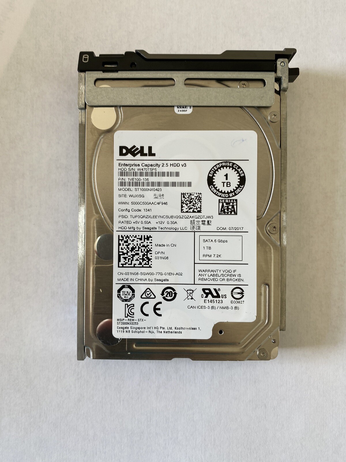 Dell Seagate 031N08 1TB HDD 7.2K RPM 2.5" SATA Model: ST1000NX0423 DP/N: 31N08
