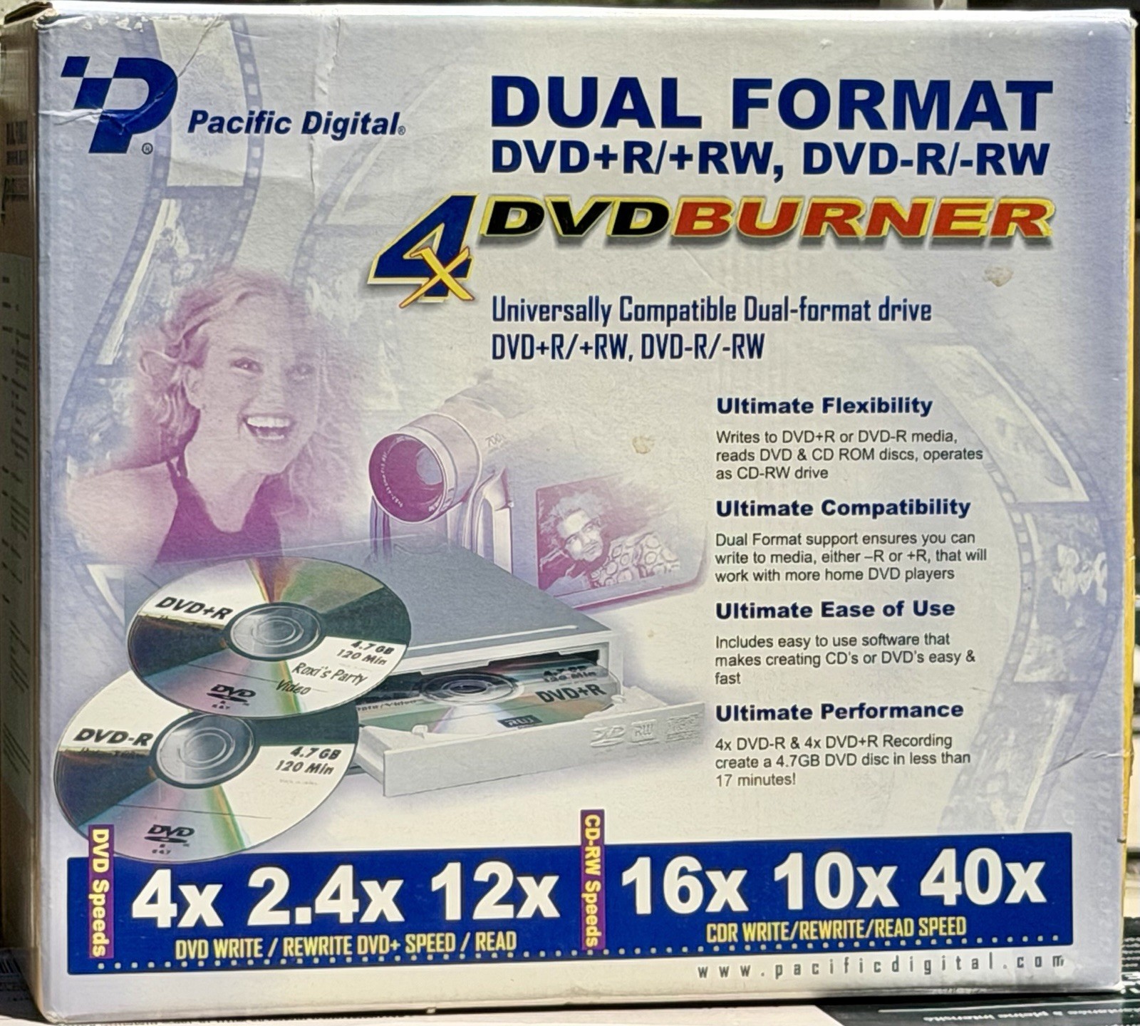 Pacific Digital Dual Format 4x DVD/CD Burner DVD+R/+RW Unopened