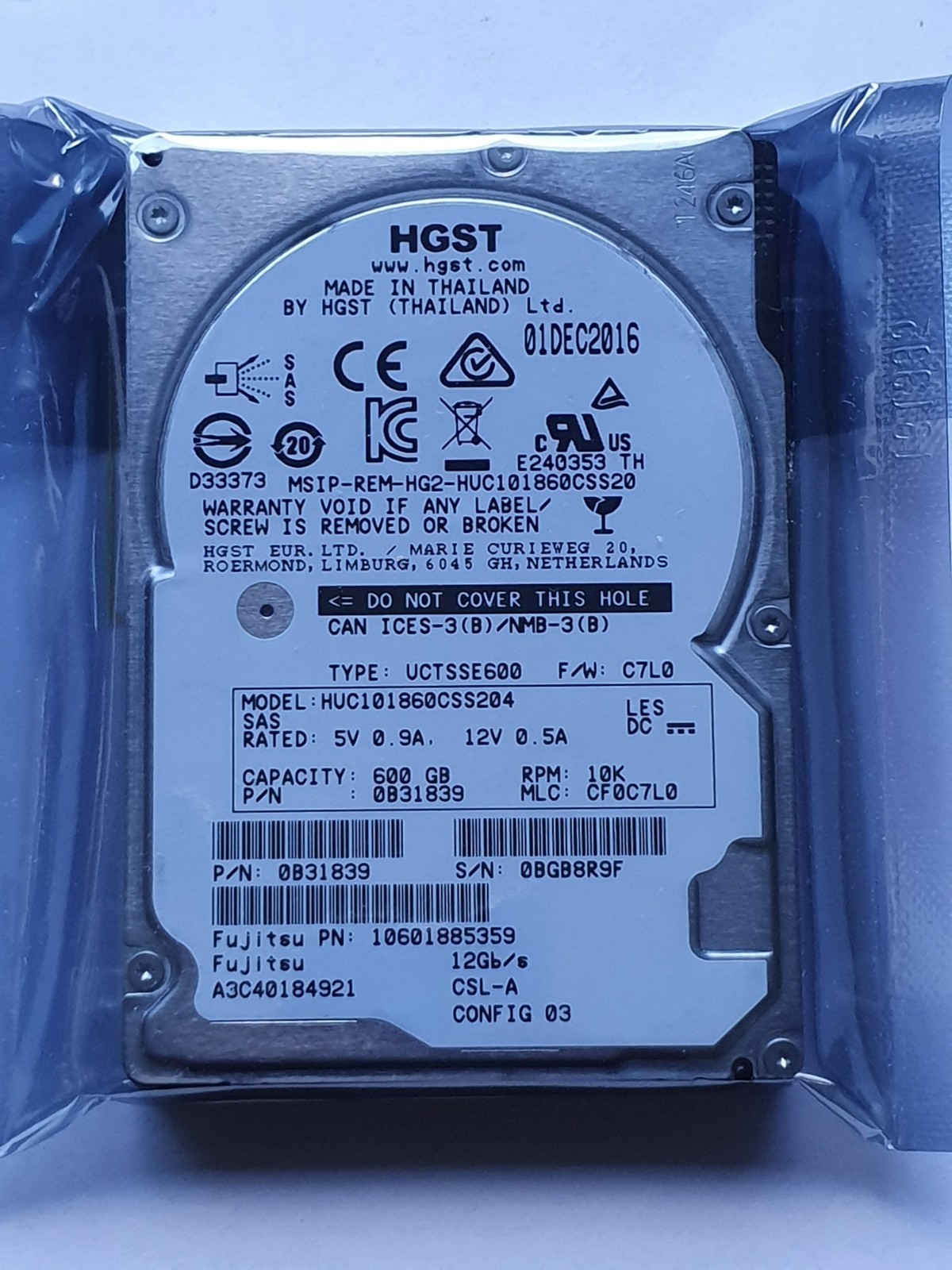 600GB SAS Fujitsu HGST HUC101860CSS204 A3C40184921 10000rpm 12Gb/s 2.5" New