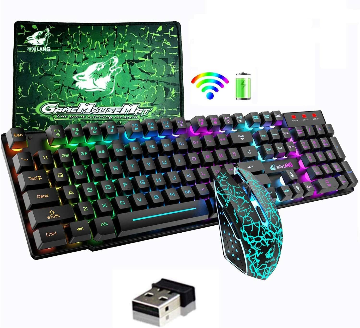 Rainbow LED Backlit Wireless Gaming Keyboard and Mouse Sets For PC PS4 Xbox one