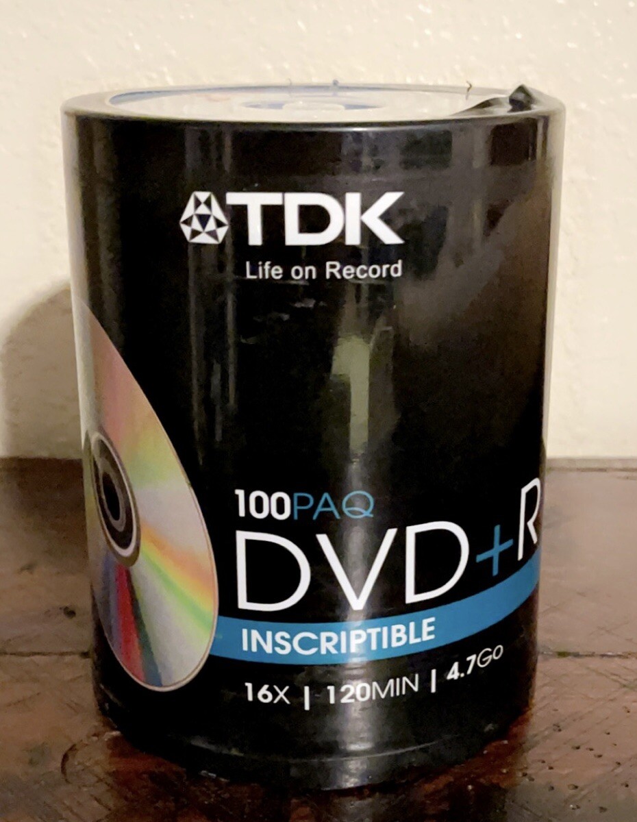 💥New TDK 100 Pack DVD+R 4.7GB💥 Recordable and Inscriptible💥New In Packaging