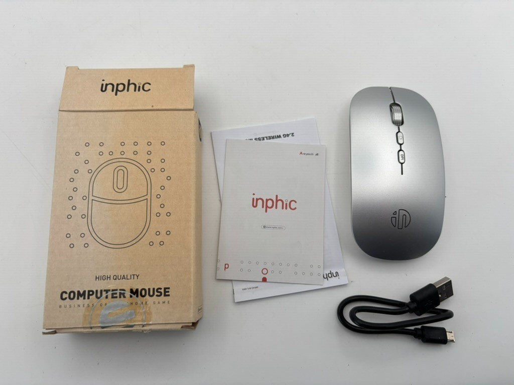 INPHIC Silver Slim Wireless Mouse Rechargeable, 2.4G