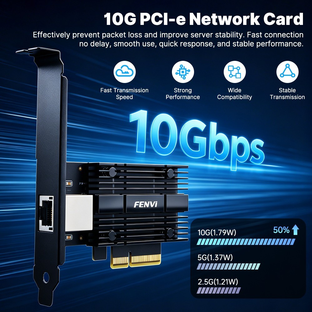 10G PCIe Network Card Realtek RTL8127 10GbE RJ45 Low Profile for PC NAS Gaming