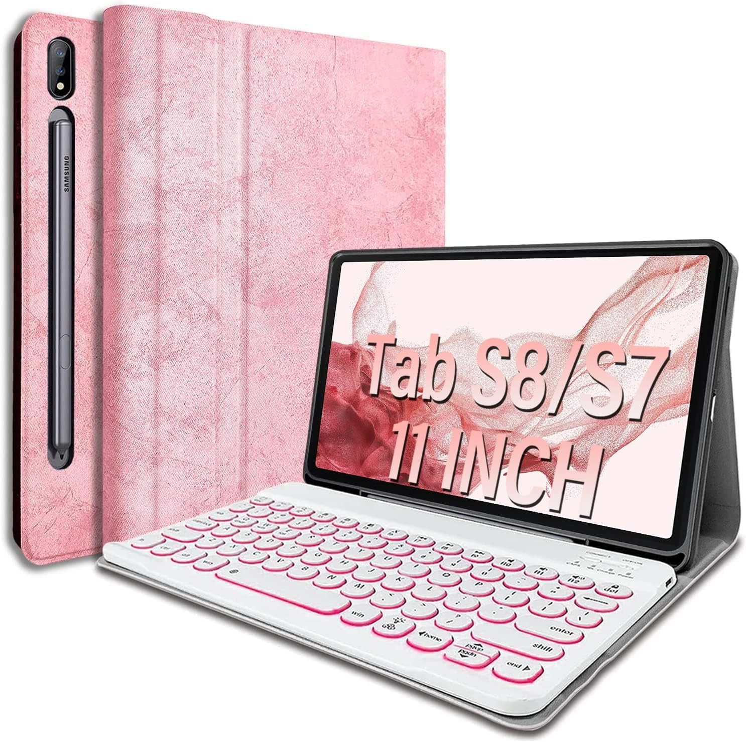 Keyboard Case Galaxy Tab S8 S7 11" Backlit Wireless Detachable Pink