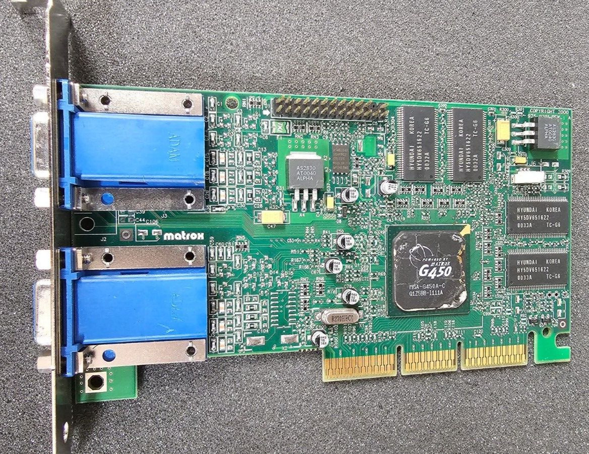 AGP card Matrox 975-0201 Rev A MGI G45+MDHA32D/DEL Dual VGA PCI Card - Untested