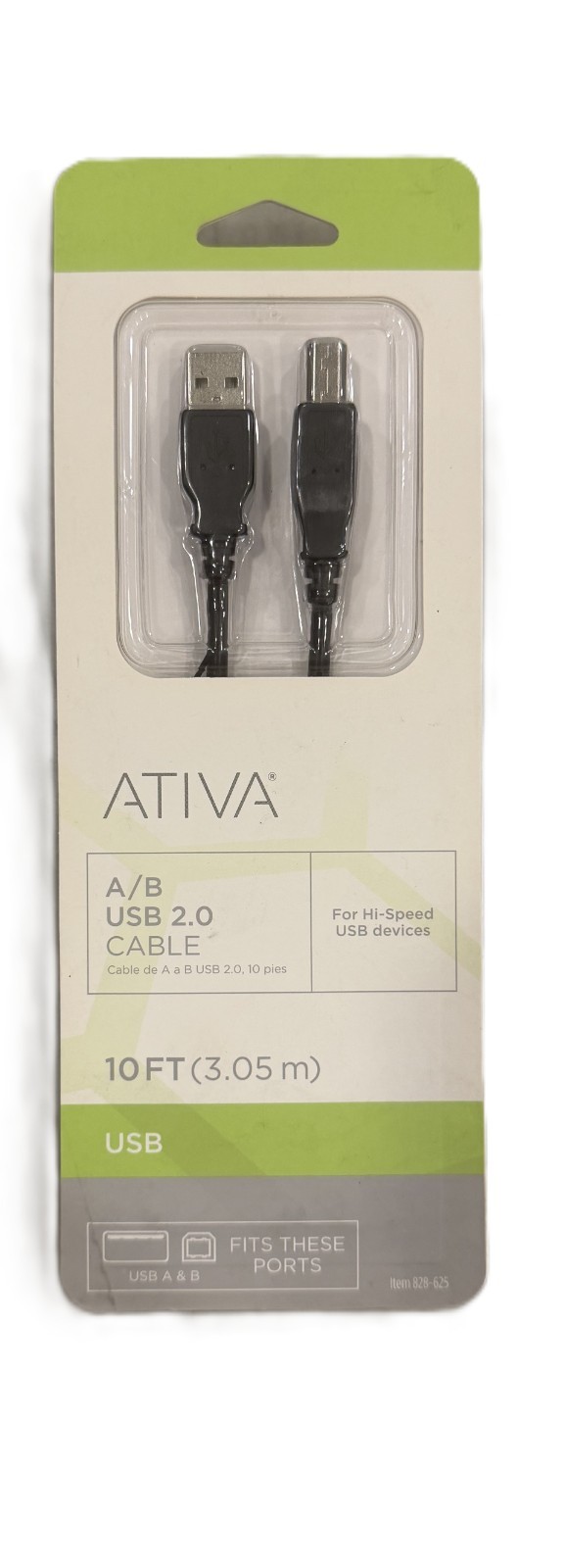 NEW ATIVA A/B USB 2.0 CABLE 10ft