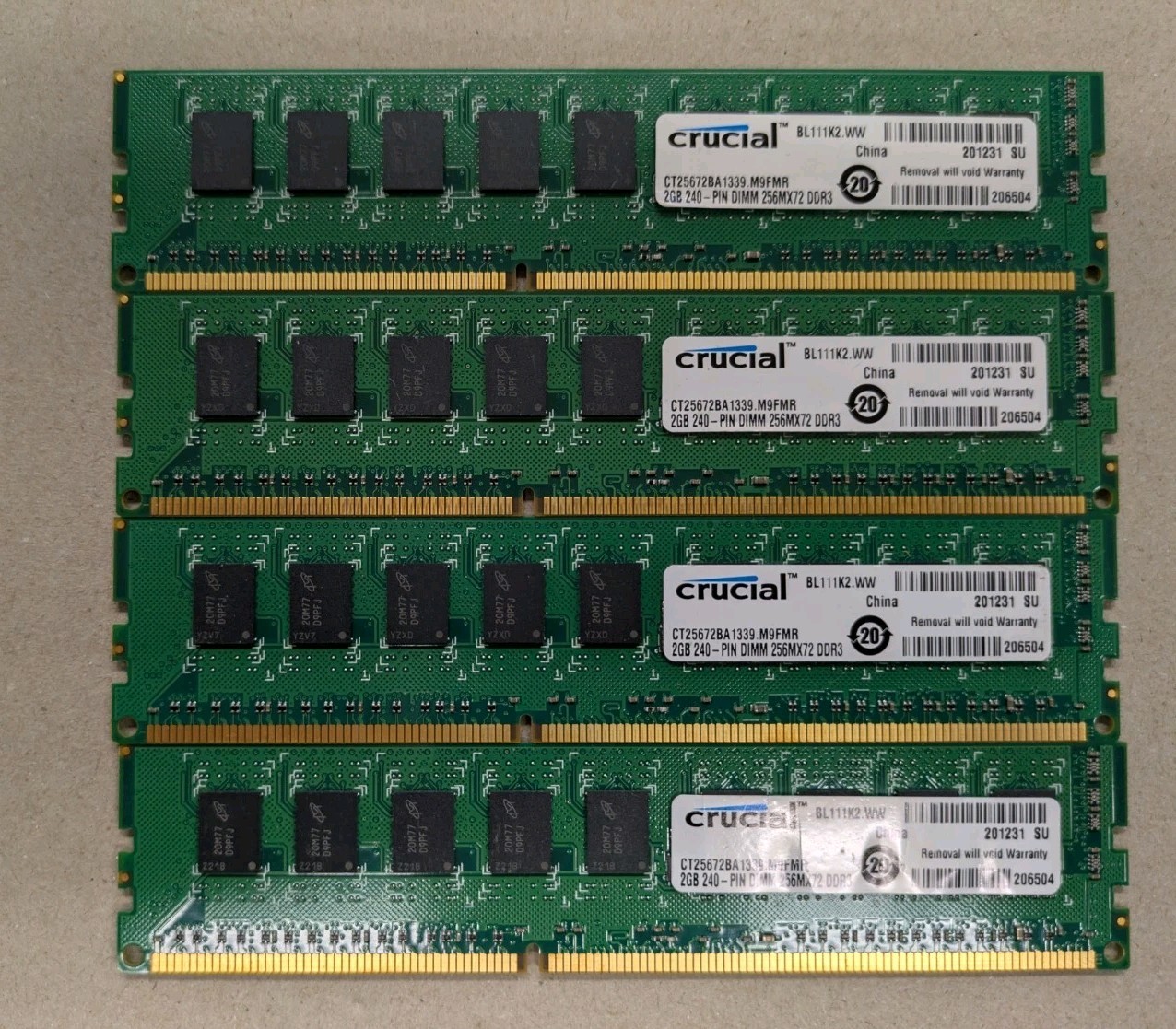 Crucial Set of 4 x 2GB Server Memory RAM PC3-10600 DDR3 CT25672BA1339.M9FMR