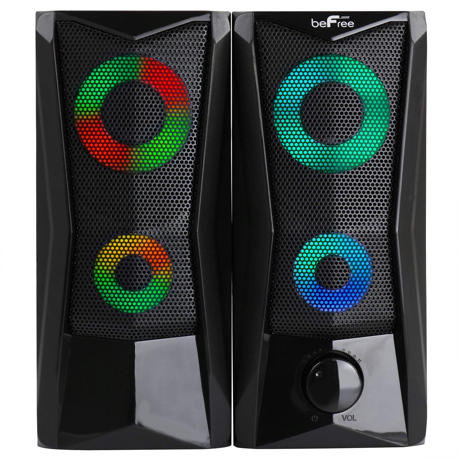 beFree 2.0 Computer Gaming Desk Shelf Portable Speakers w Color LED Lights