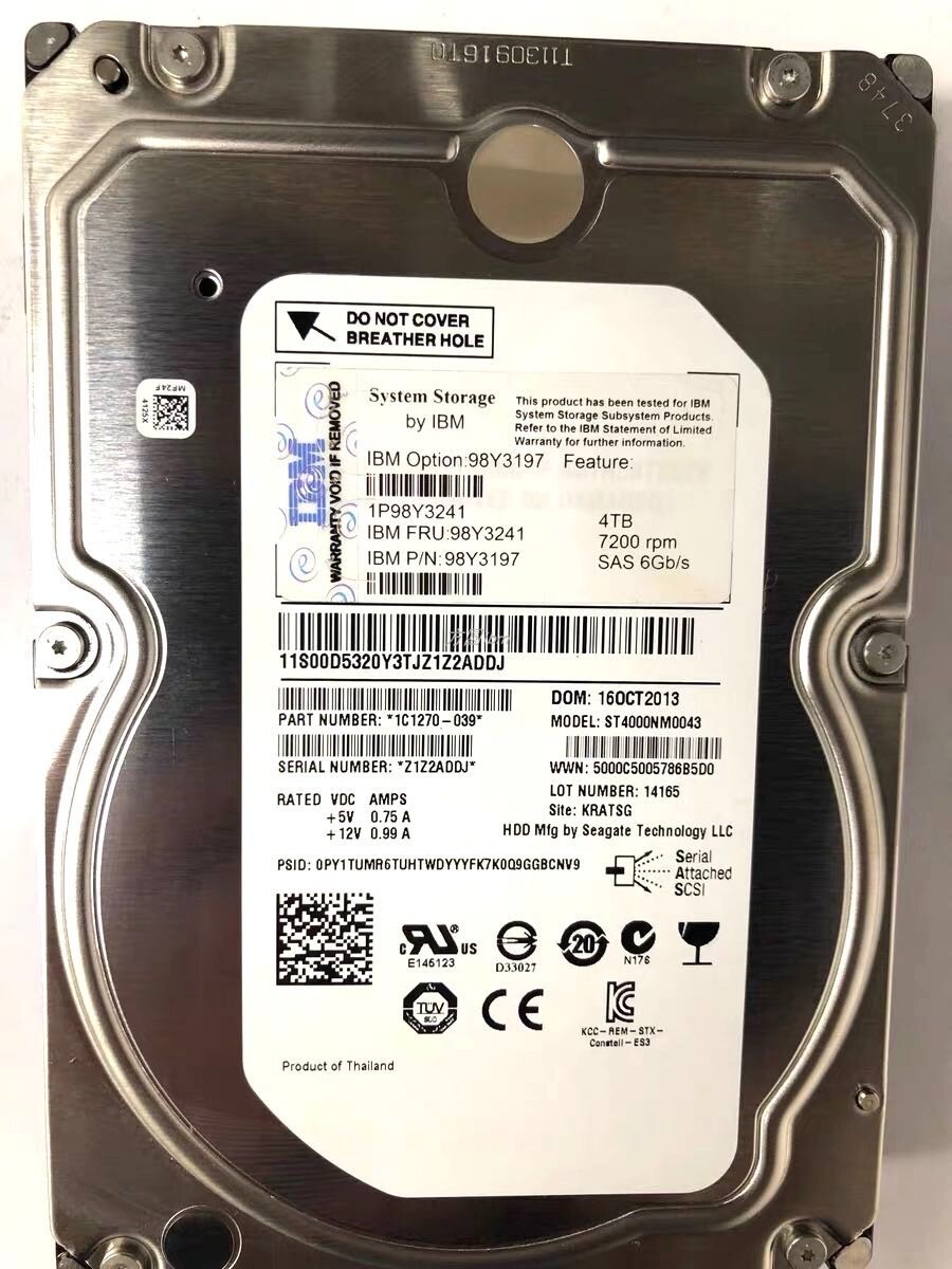 IBM XIV 4TB 7.2K RPM SAS 6Gb 98Y3197 98Y3241 0986650-03 00D5320 Hard Drive HDD