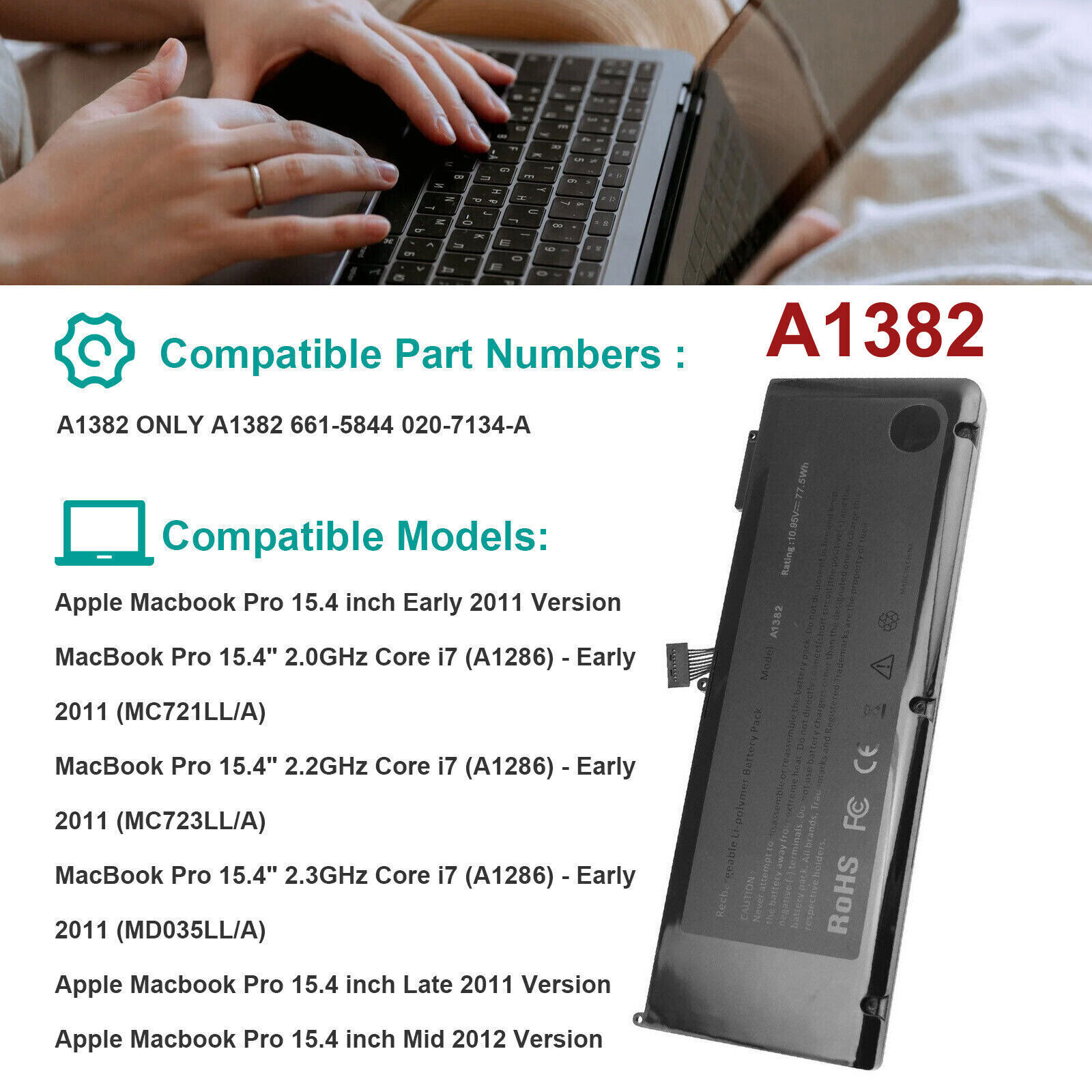 A1382/A1321 Battery For MacBook Pro A1286 Mid 2009 2010 2012 Late/Early 2011