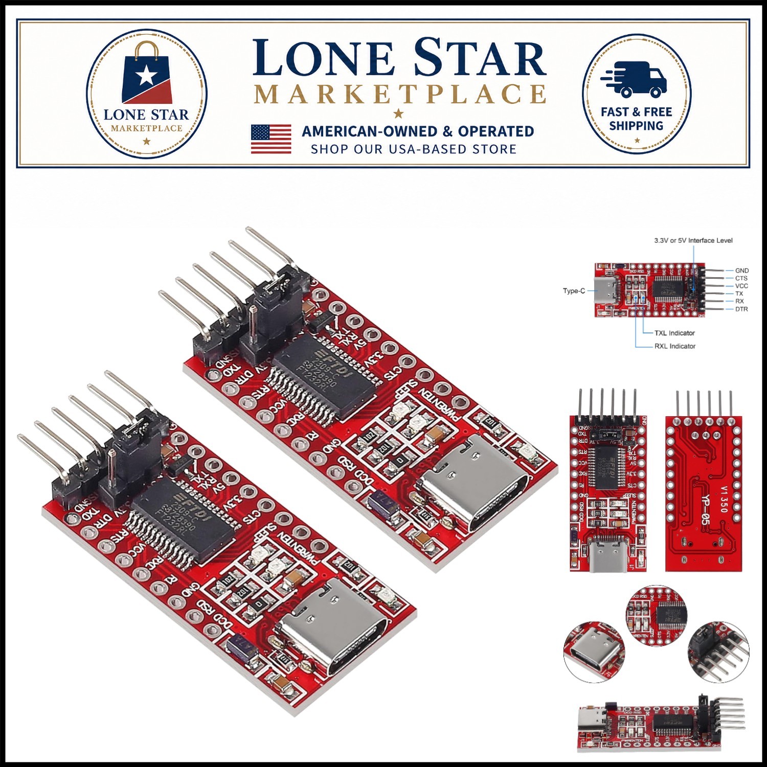 USB-Type C to TTL Serial Adapter - 2 Pcs FT232RL Module for Device Programming