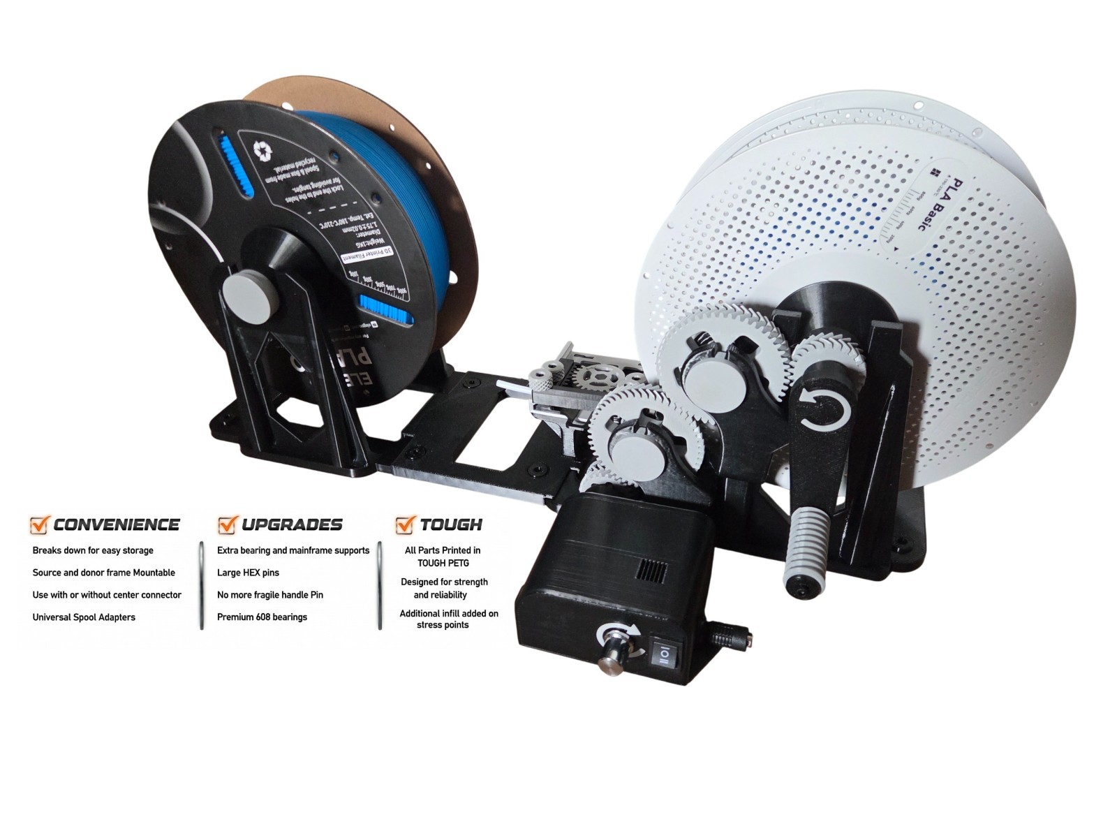 MOTORIZED Upgraded 3D Filament ReSpooler/Transfer - Pre-assembled - Bambu Lab
