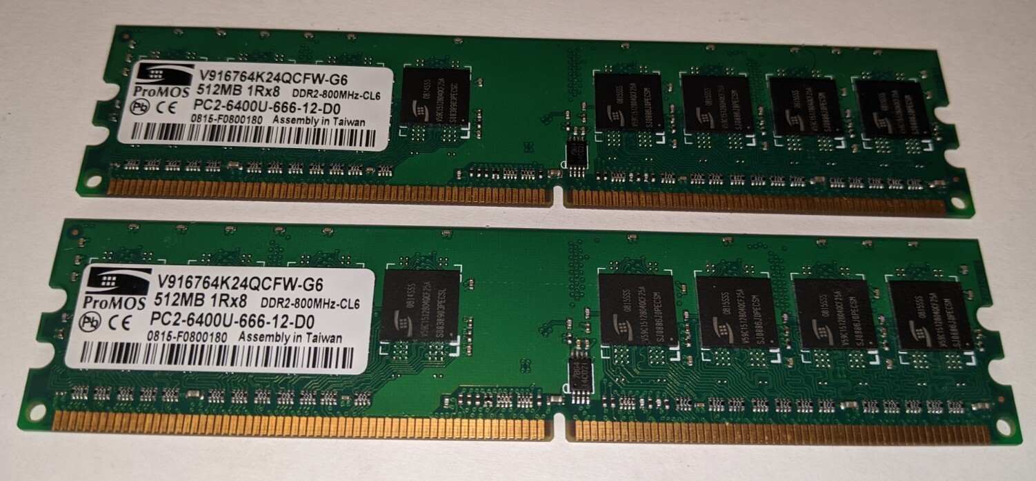 ProMos 512MB 1Rx8 DDR2 800Mz-CL6 Memory Module PC2-6400U-666-12-D0 