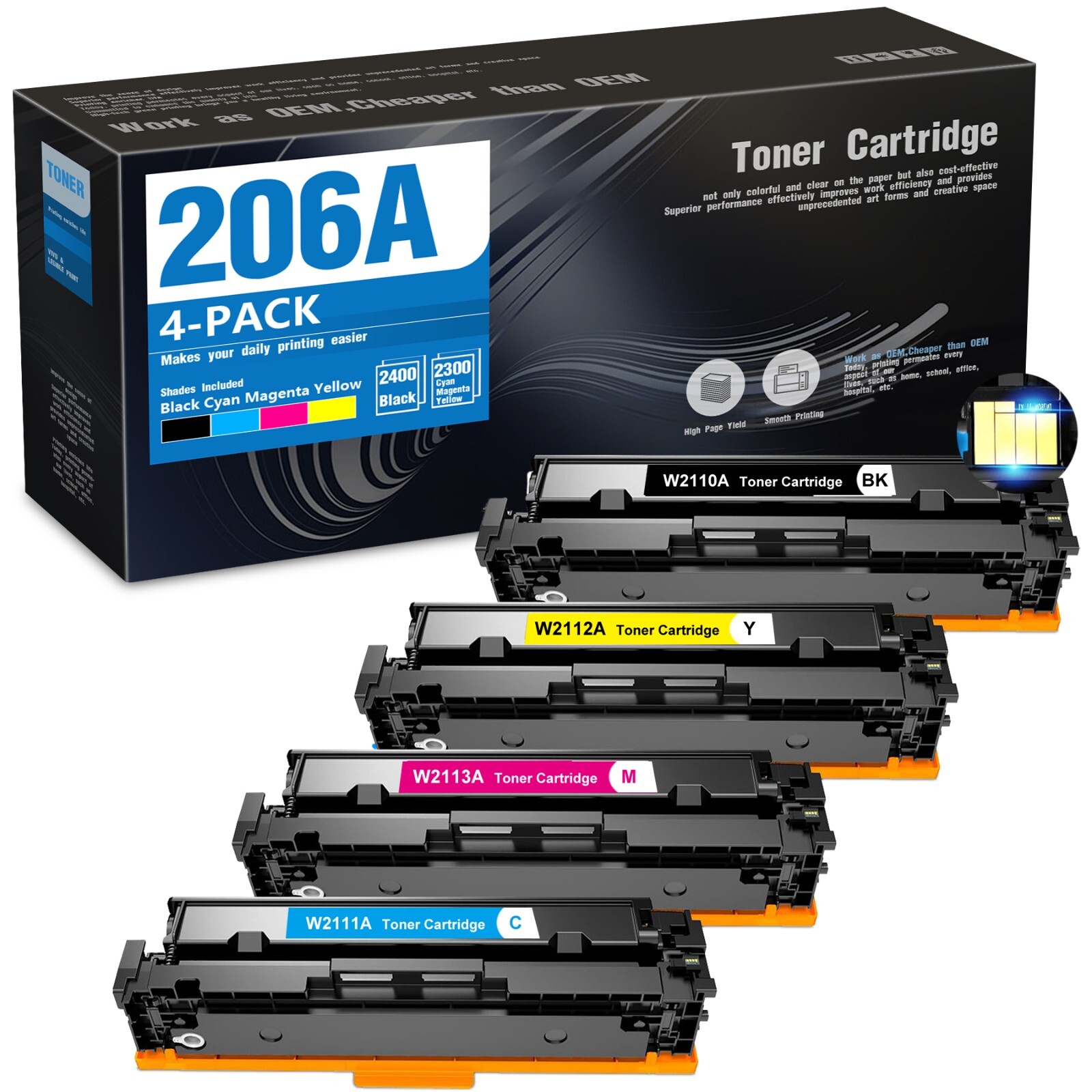 206A W2110A Compatible Toner Cartridge 4PK BK/C/M/Y for M255nw M255dw 4PK