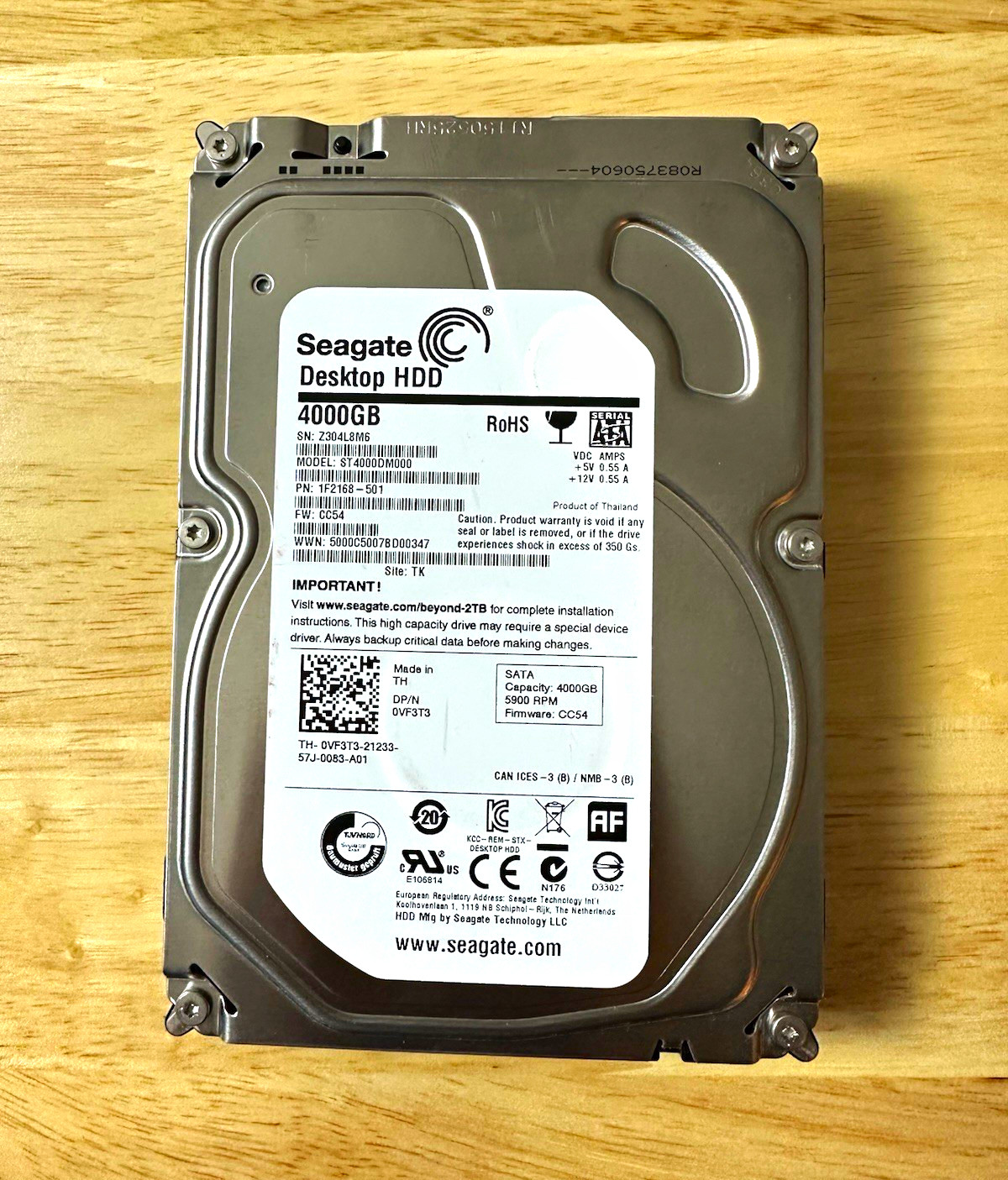 Seagate 4TB Desktop HDD 3.5in SATA 5900RPM 64MB Cache ST4000DM000