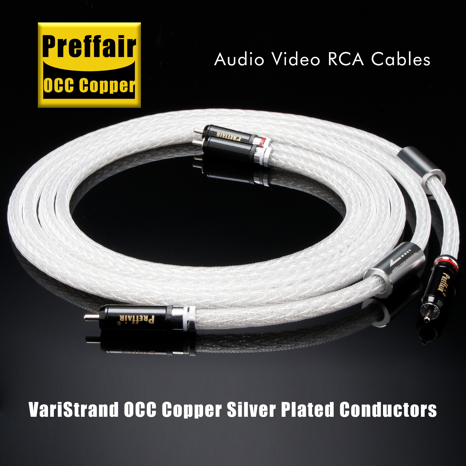 Pair HiFi Audio RCA Cable Silvered Plug Varistrand OCC Signal Wire Interconnect