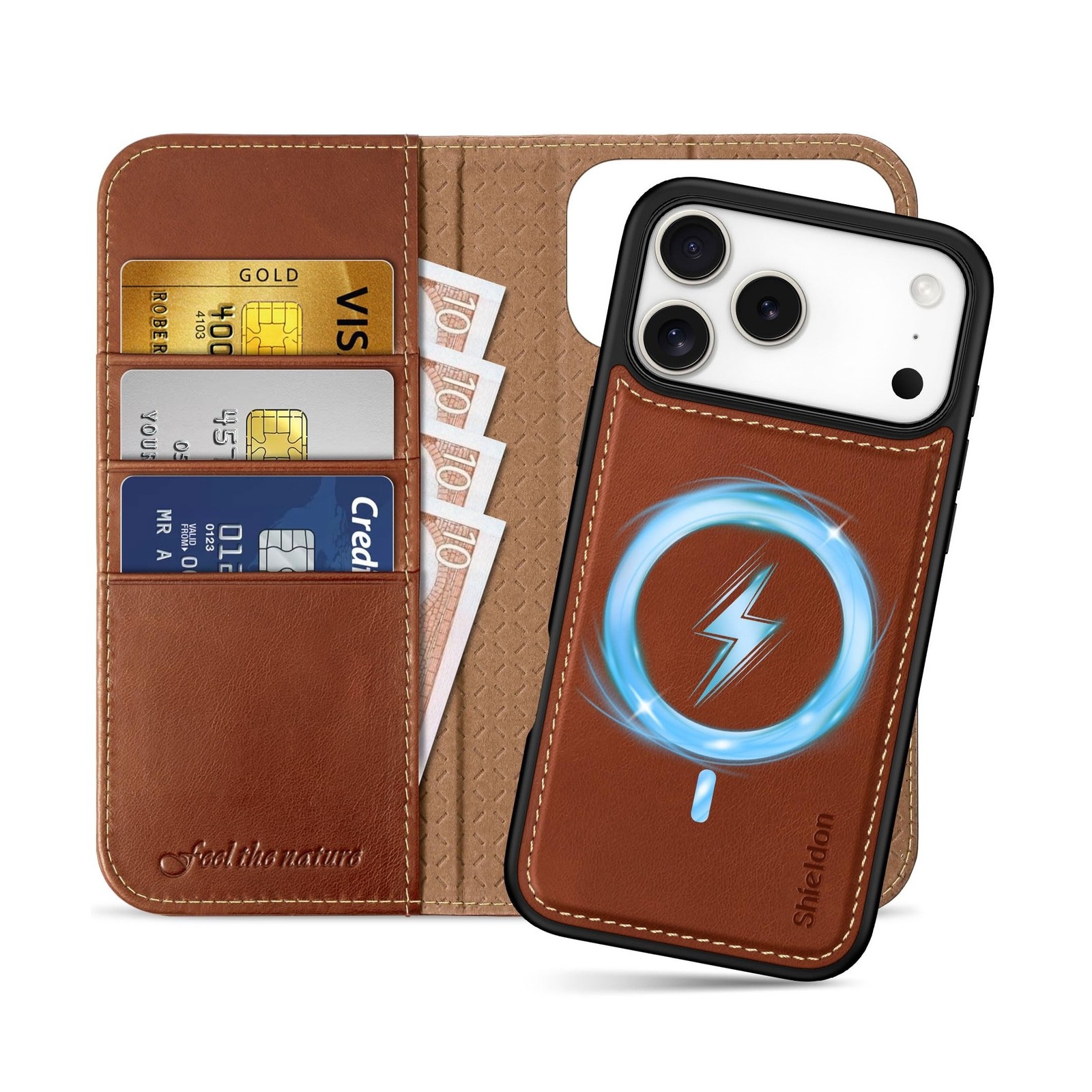 SHIELDON 2-in-1 Genuine Leather Case Wallet for iPhone 17 Pro Max 6.9" | Wire...