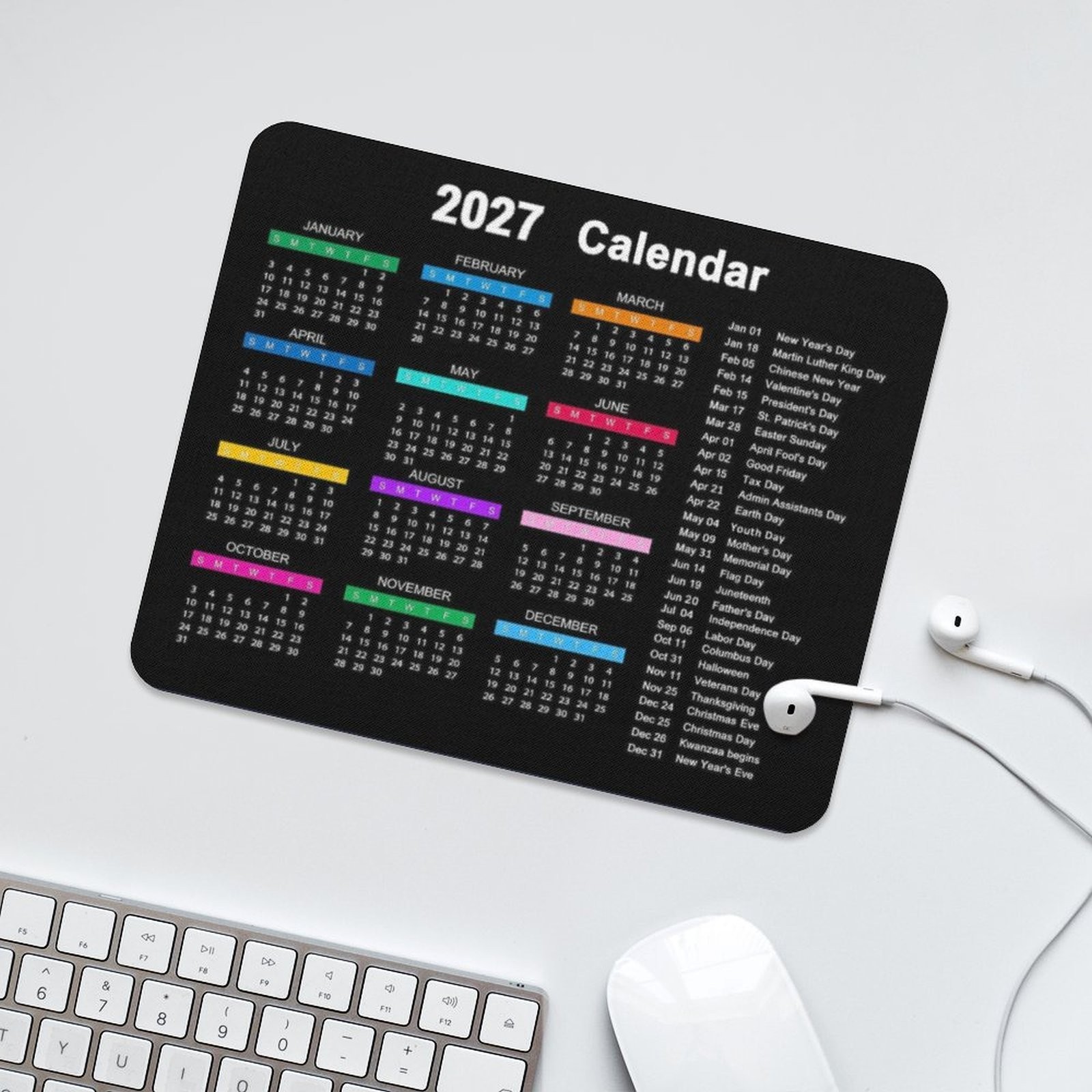 2027 Calendar Mouse Pad - Non-Slip Rubber Base, Large Desk Mat, Durable Comput