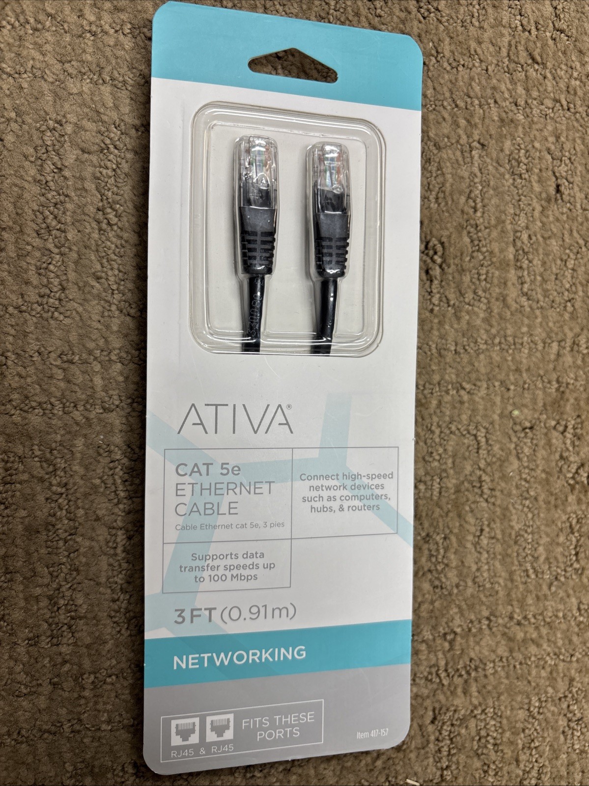 Ativa Cat-5e Ethernet Cable 3 Ft RJ45 Male Conect High Speed Network New