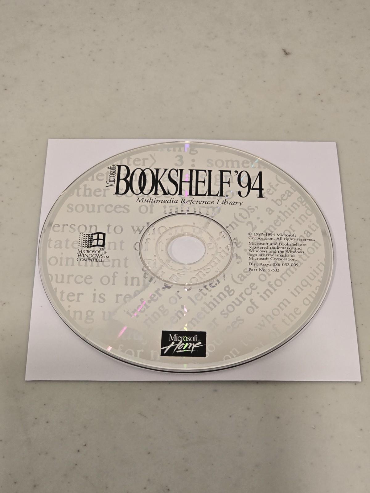 Microsoft Bookshelf '94 Multimedia Reference Library 1994 CD-ROM Software