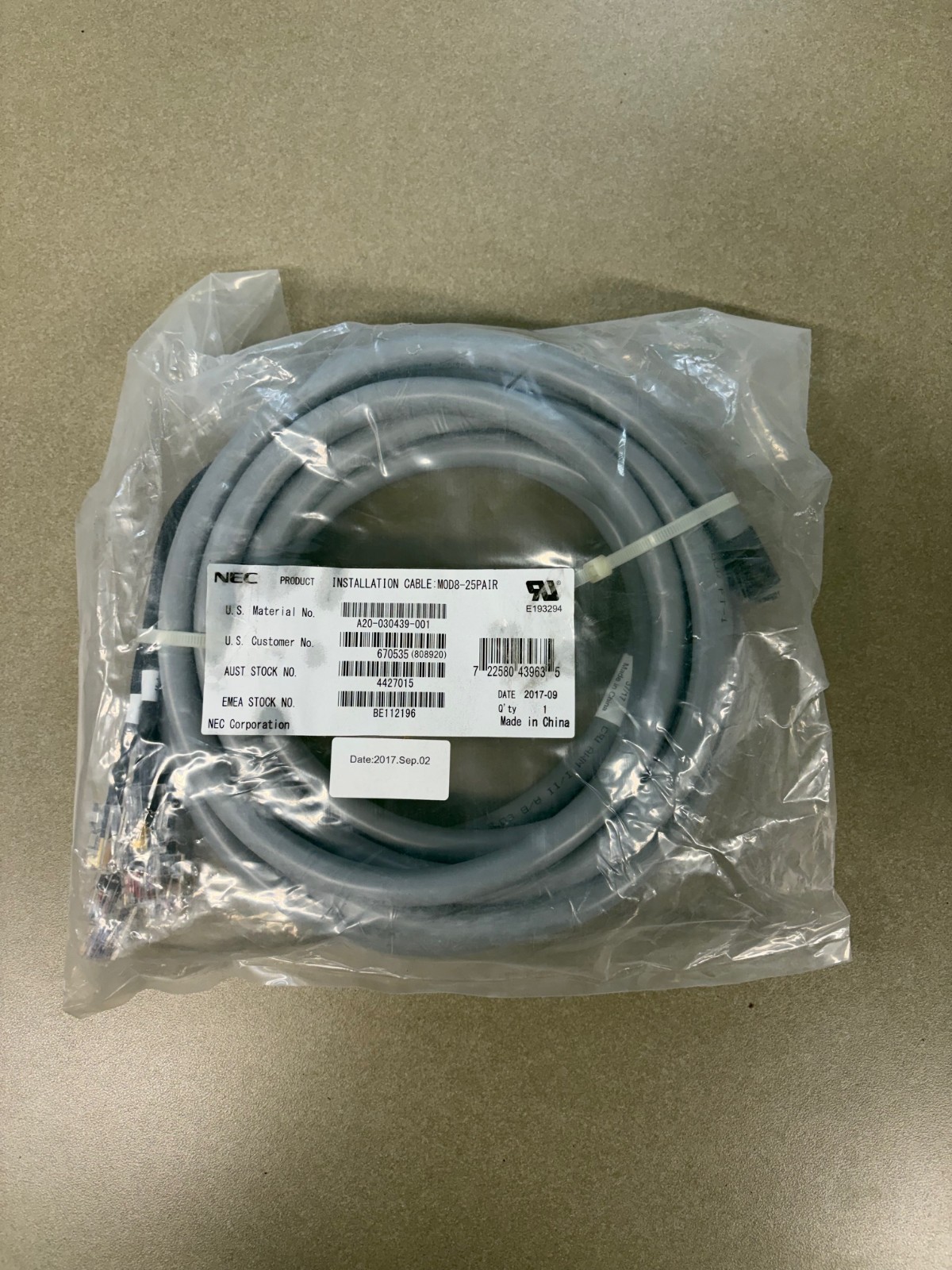 NEC Installation Cable 670535 Mod8-25 Pair A20-030439-001 BE112196