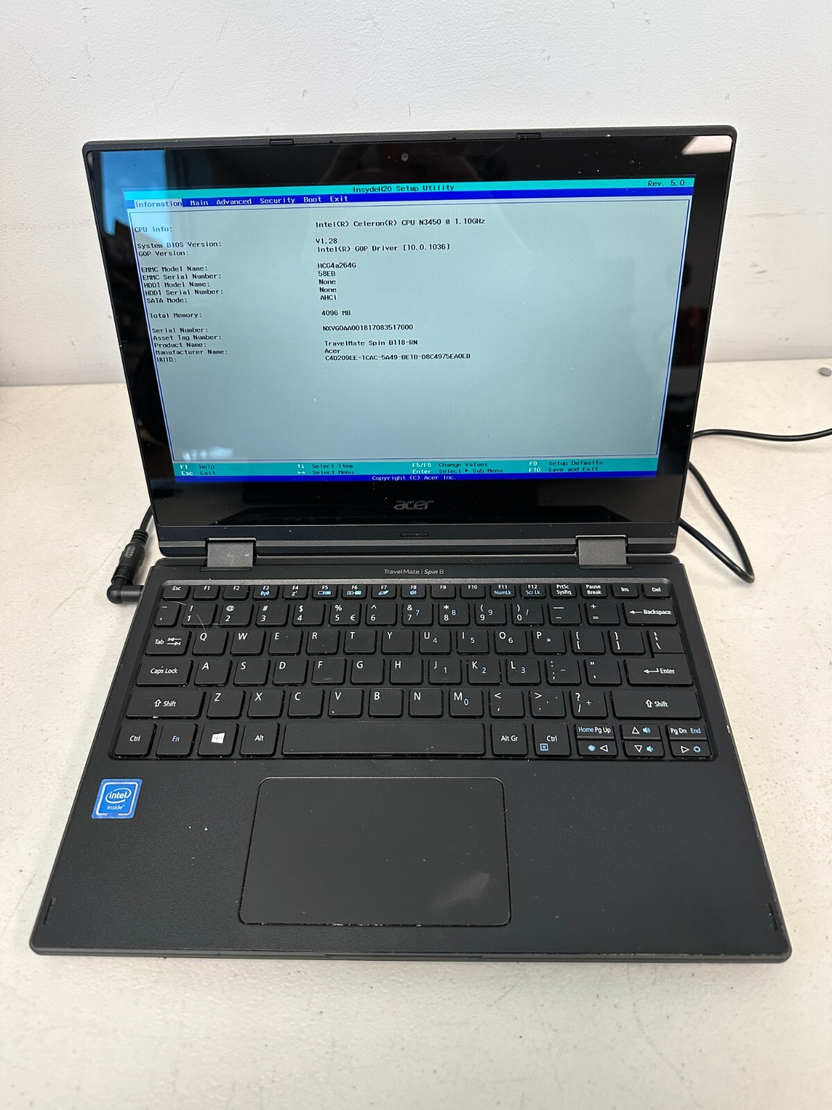 Acer TravelMate Spin B118-RN N3450 4GB RAM 64GB eMMC BAD BATT NO OS/AC #04