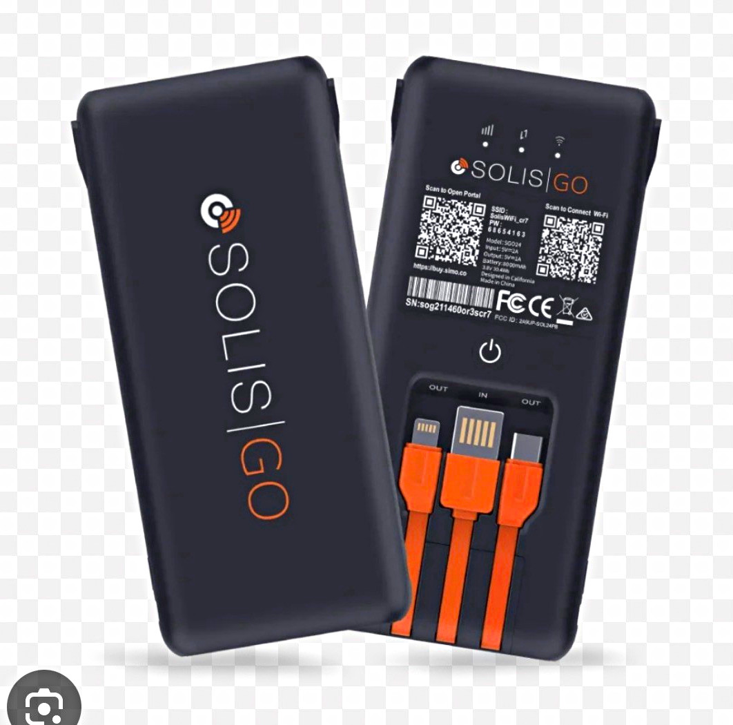 Solis Go Unlocked LTE Wi-Fi Hotspot Modem 8000mAh Built-In Cables Black