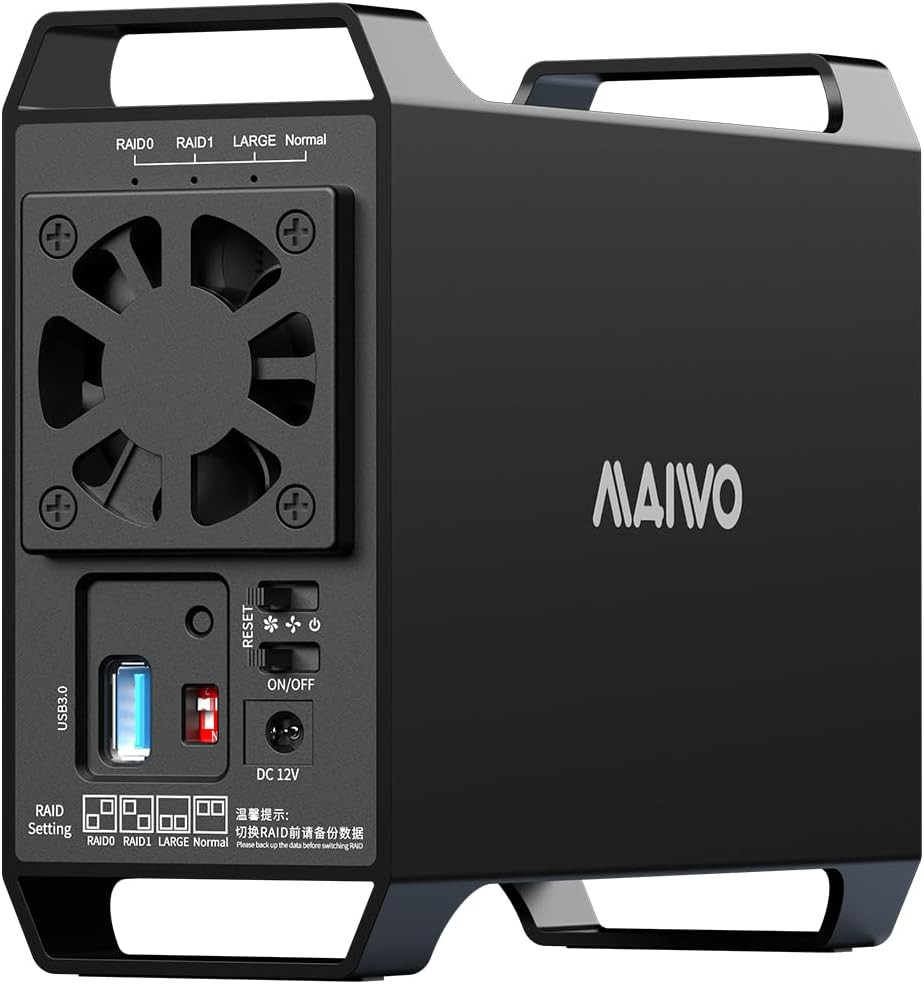 MAIWO Dual Bay Raid Enclosure for 3.5" SATA HDD,2 Bay Hard Drive Enclosure with