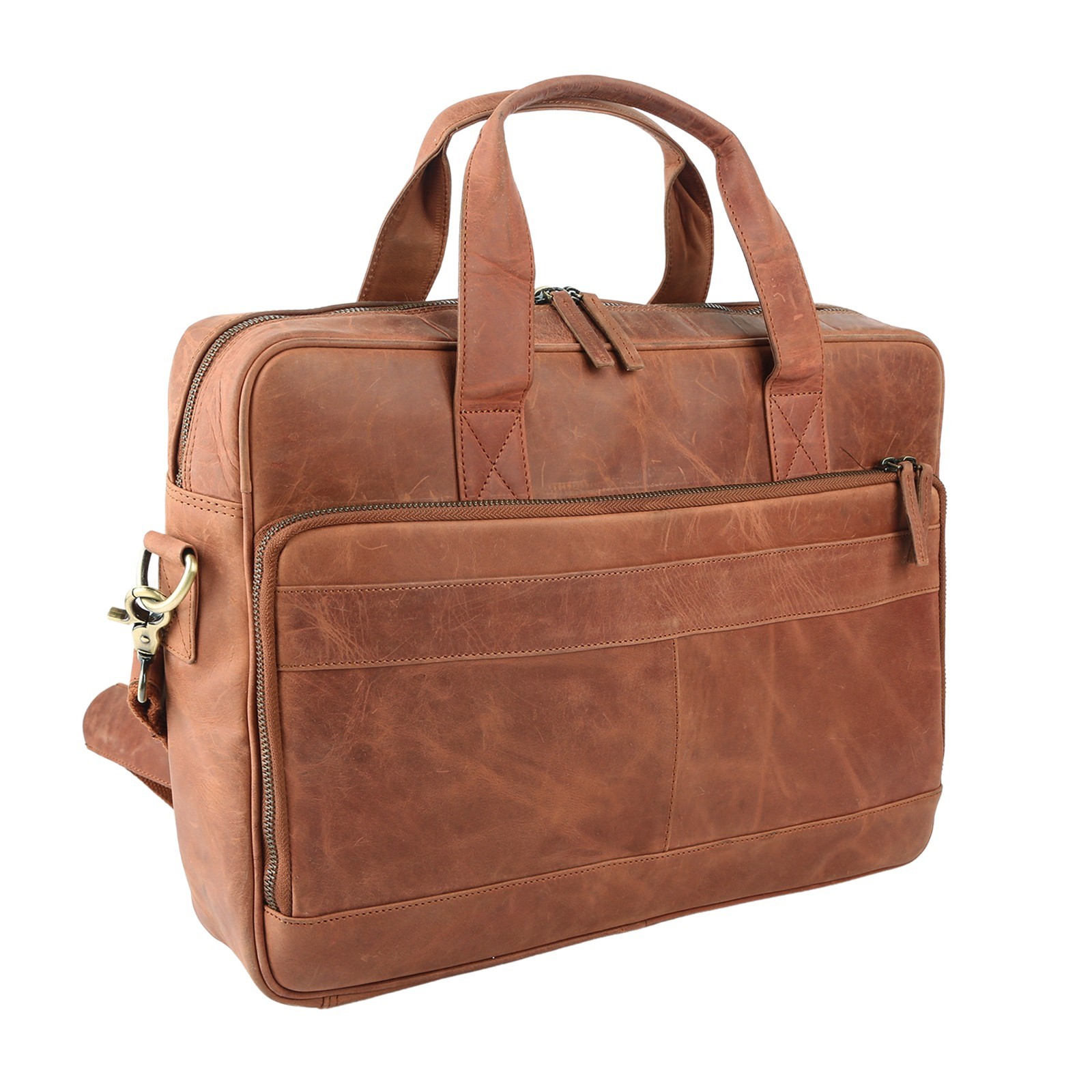 Large Capacity Vintage Brown Leather Laptop Briefcase for Men, Handmade Leather