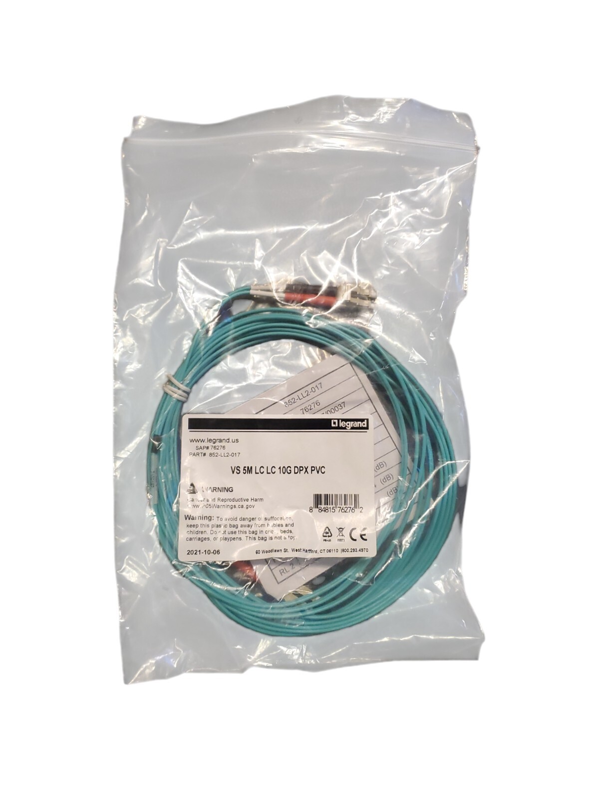 Legrand 852-LL2-017, VS 5M LC LC 10G DPX PVC Fiber Optic Cable. 