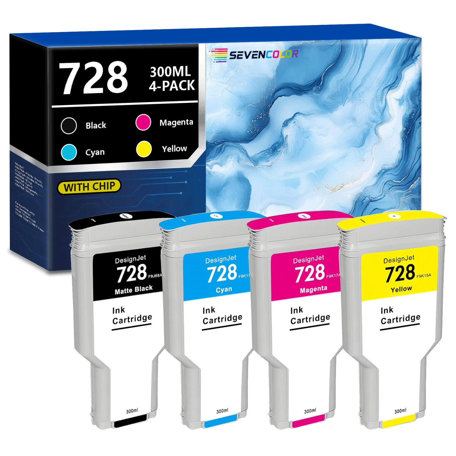 728 Ink Cartridges High Yield Set 300ml (Matte Black/Cyan/Magenta/Yellow)