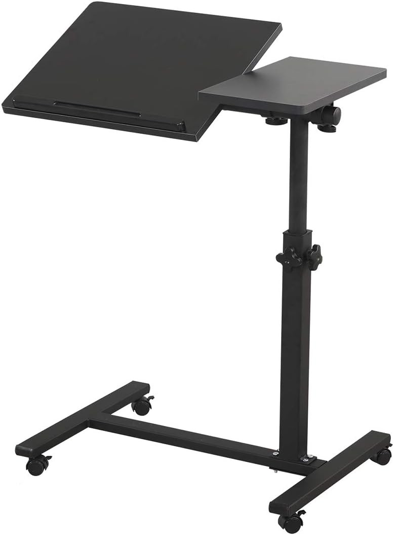 TigerDad Black Mobile Rolling Overbed Laptop Desk