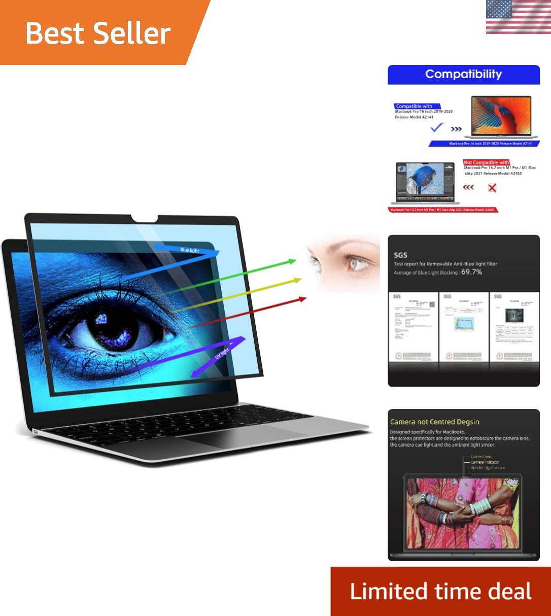 Bubble-Free Eye Protection Screen Protector for MacBook Pro 16" 2019-2020