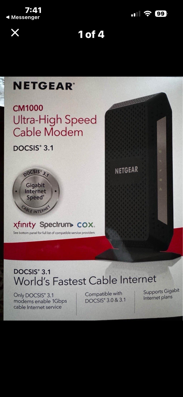 NETGEAR CM1000 Ultra-High Speed DOCSIS 3.1 Cable Modem Black