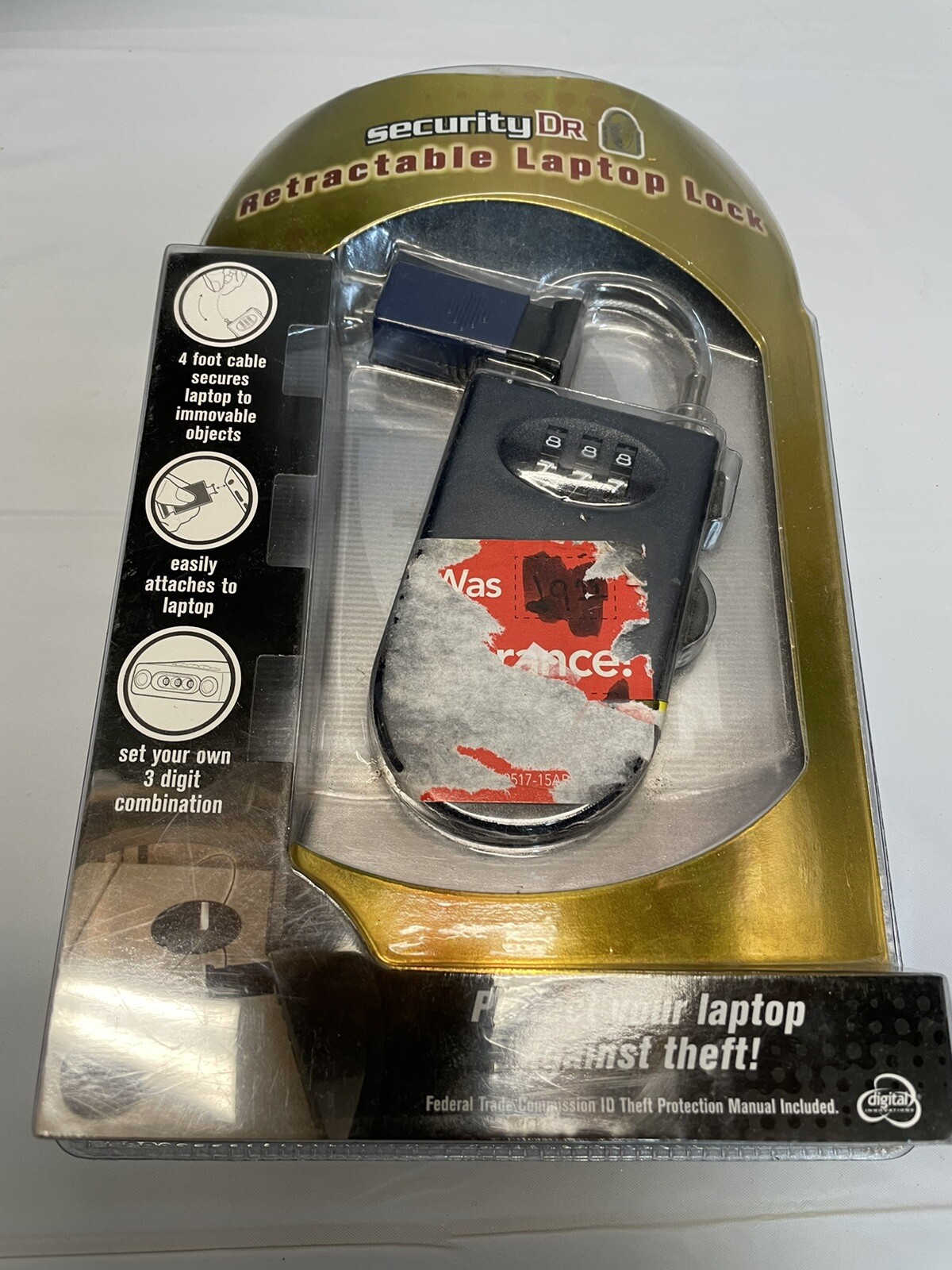 Security DR. Retractable LAPTOP LOCK, New Sealed Clamshell Packaging