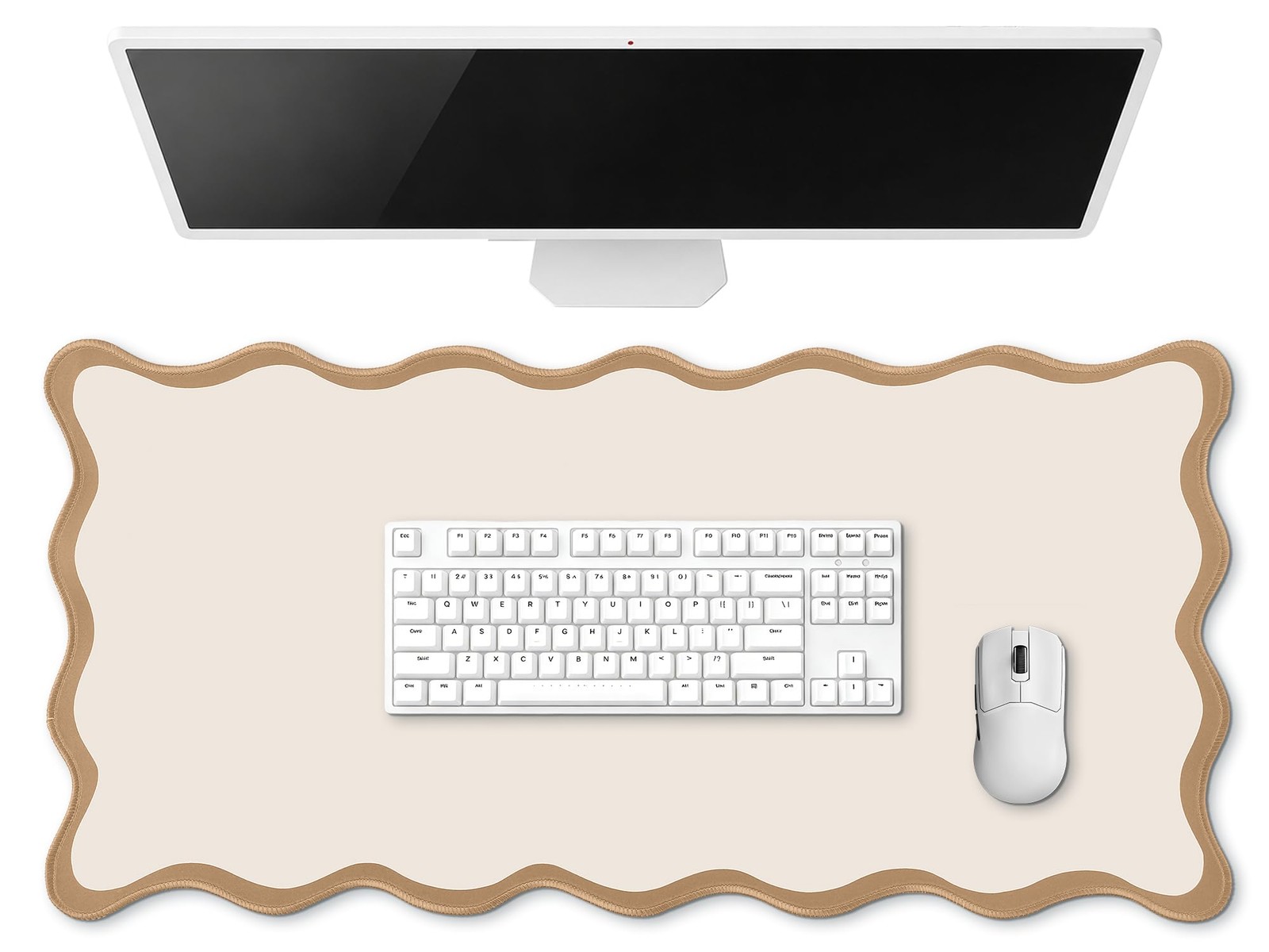 Large Scalloped Desk Mat Pad, Beige, 23.6 x 13.8 Inches