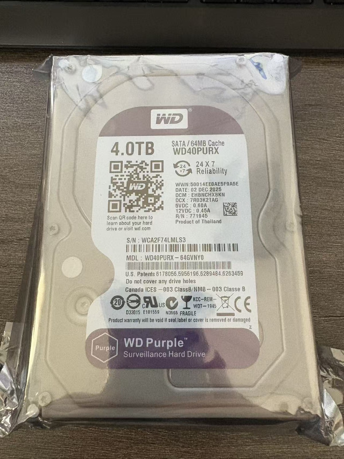 FOR WD WD40PURX Purple 4TB 3.5" 5400RPM SATA 3 Hard Drive