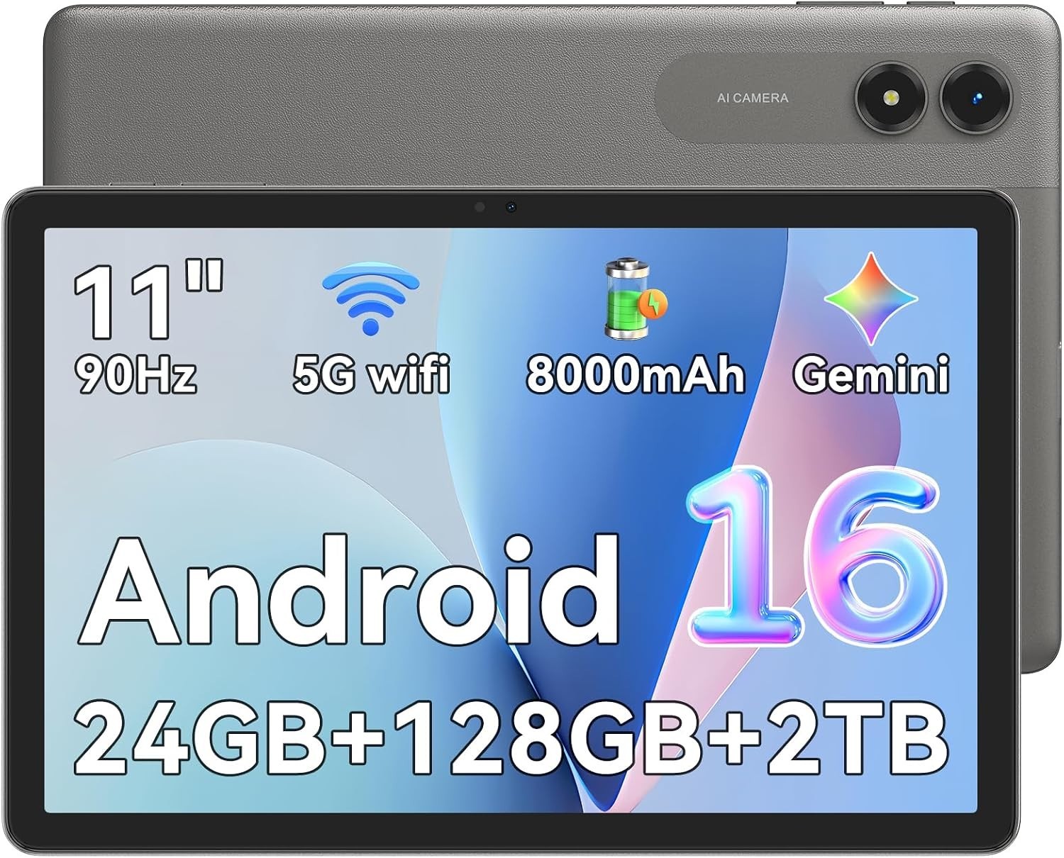 11" Android 16 Tablet 24GB+128GB 2TB Expandable Gemini AI 8000mAh 90Hz Grey