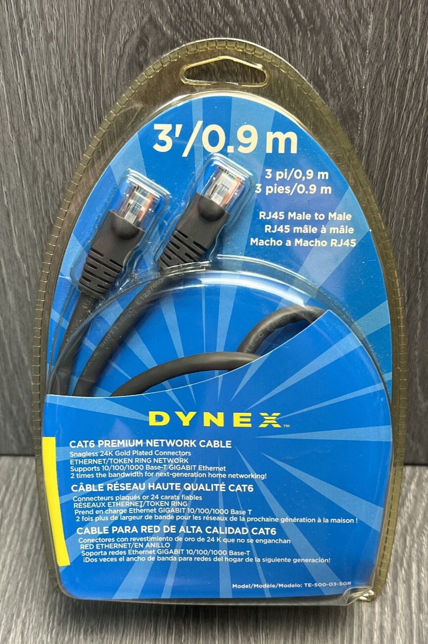 Dynex CAT6 RJ45 Premium Network Cable Ethernet Patch Cord 3ft Male to Male New