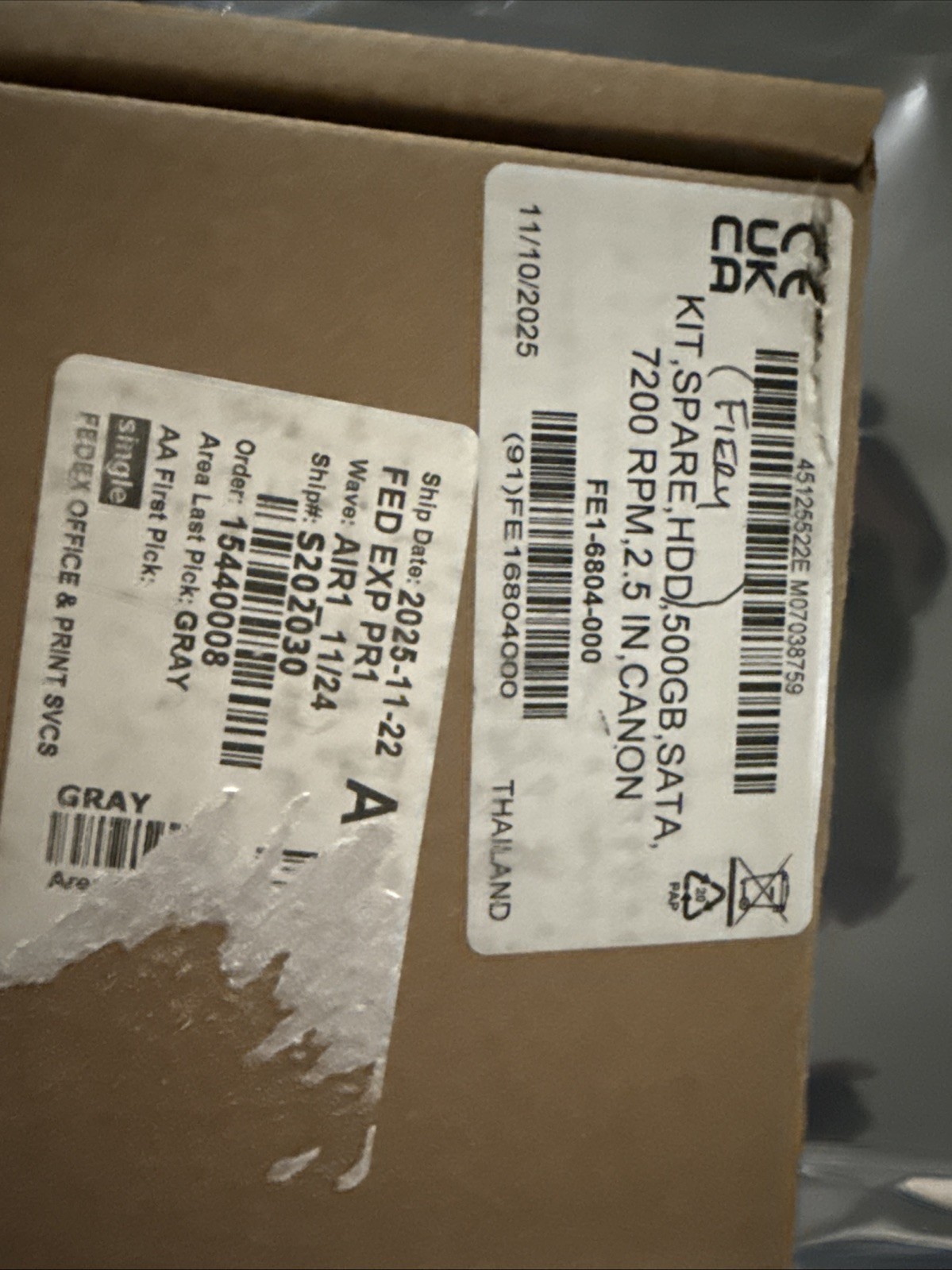 Genuine Canon FE1-6804-000 KIT,SPARE,HDD,500GB,SATA,7200 (G4)