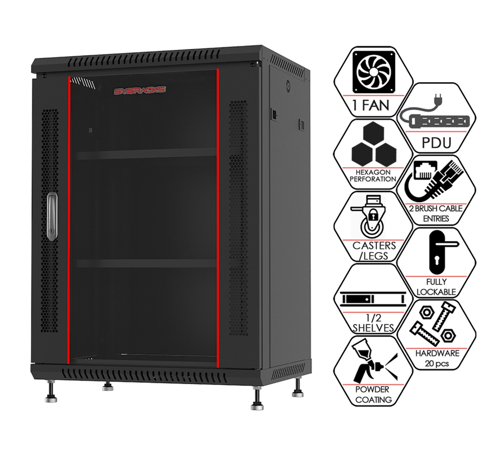 Sysracks 15U Wall Server Rack Cabinet IT Enclosure Over $ 70 Accessories FREE 
