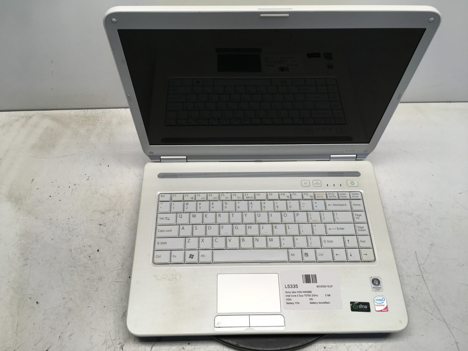 Sony Vaio VGN-NR498E Intel Core 2 Duo T5750 2GHz 2 GB NO HDD/Battery
