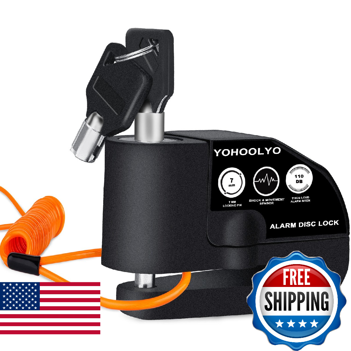 Yohoolyo Alarm Disc Lock Motorcycle Disc Brake Lock Anti-Theft Waterproof 110